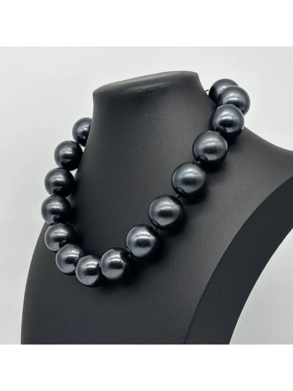Vintage Monet Statement Necklace 20mm Black Lucite Beads Adjustable 1980s Signed